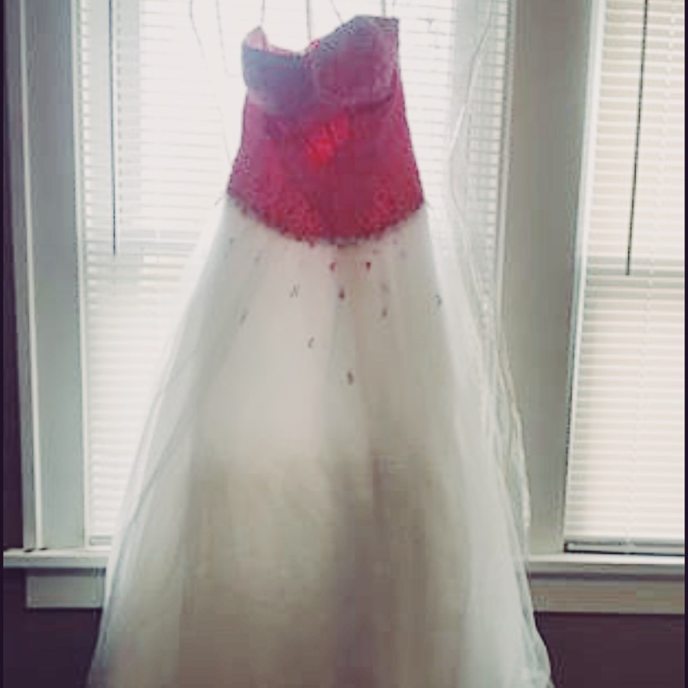 Hot Pink and White, Lace Up Formal Dress